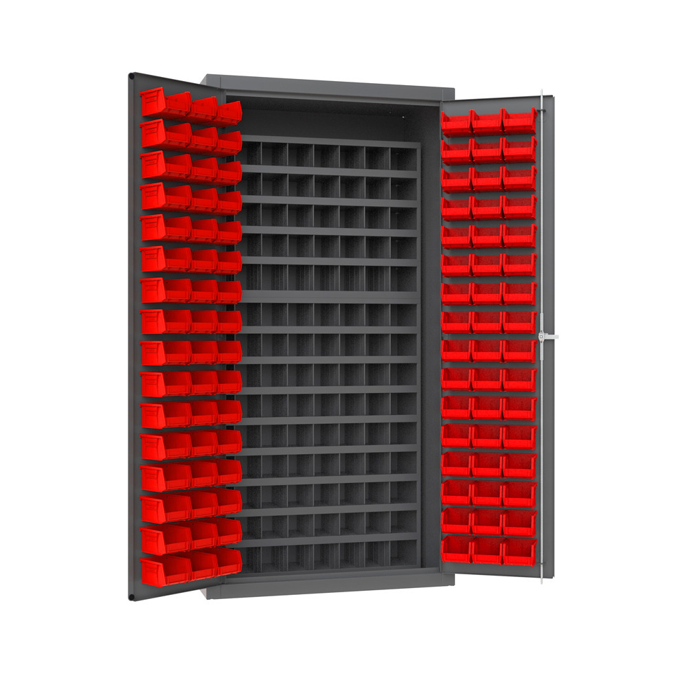 Cabinet, 14 Gauge, 112 Steel Bins, 96 Red Bins, 36 x 24 x 72 - 1