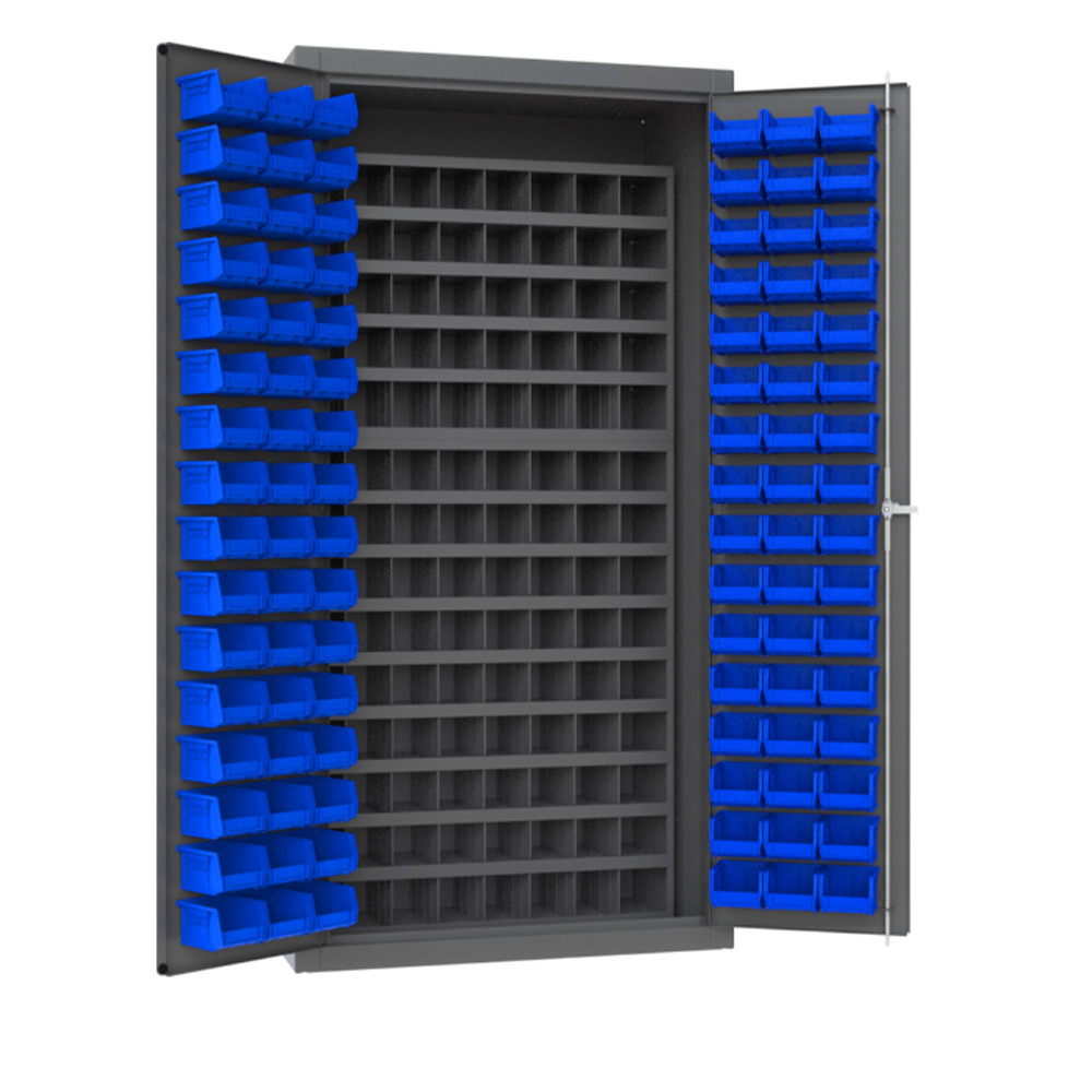 Cabinet, 14 Gauge, 112 Steel Bins, 96 Blue Bins, 36 x 24 x 72 - 1