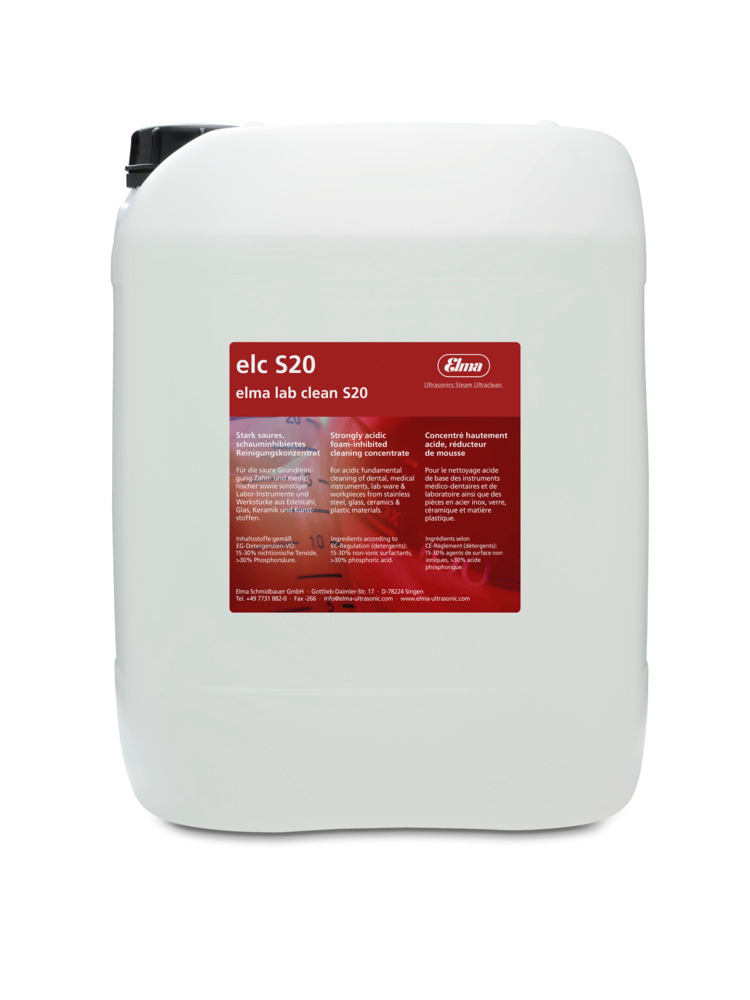 Reinigungsmittel Elma Lab Clean S20 für Ultraschallgeräte im Labor, sauer, Konzentrat, 10 Liter - 1