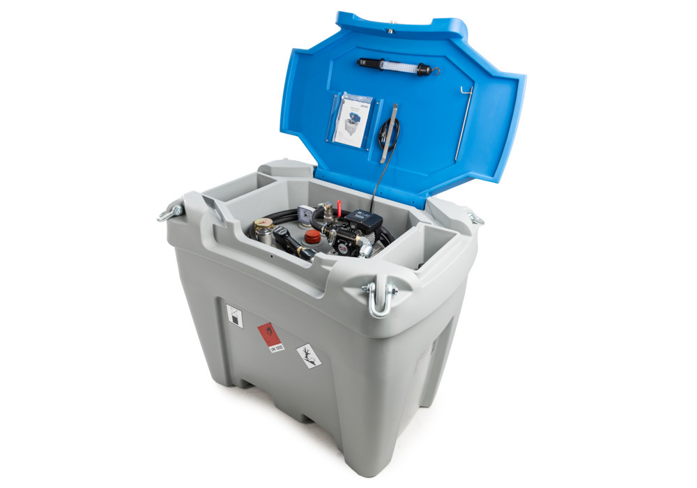 Mobiel diesel tapstation PolyMove 450, van polyethyleen, 12 volt pomp, grijs/blauw, inhoud 450 l - 3