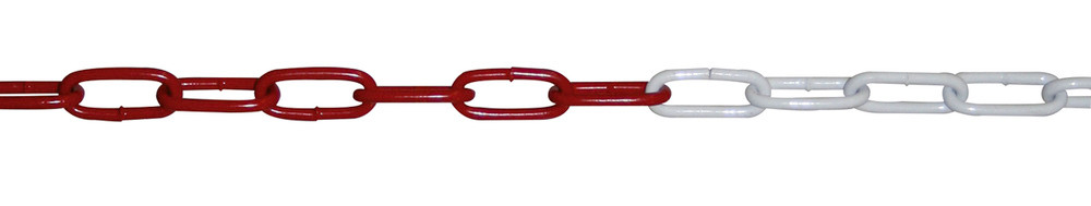 Catena di sbarram. in plastica, lung. 15 m, rosso/bianco, zinc. e con rivest. in plastica, diam. 6mm