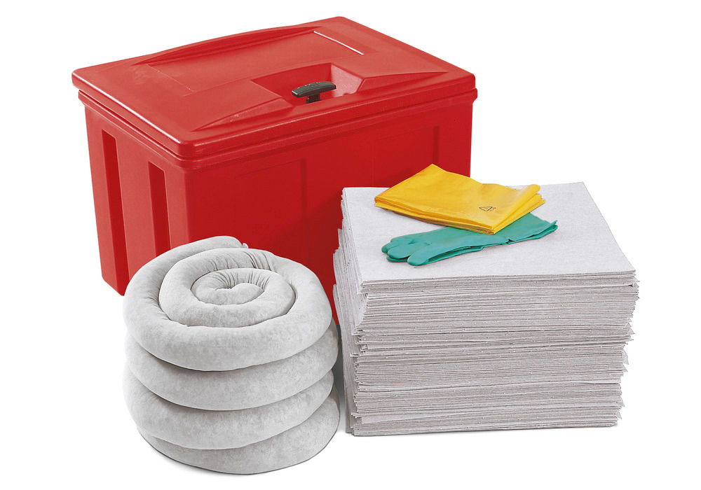 Set de absorbentes de emergencia DENSORB en caja cerrable, ideal para camiones, versión "Aceite"