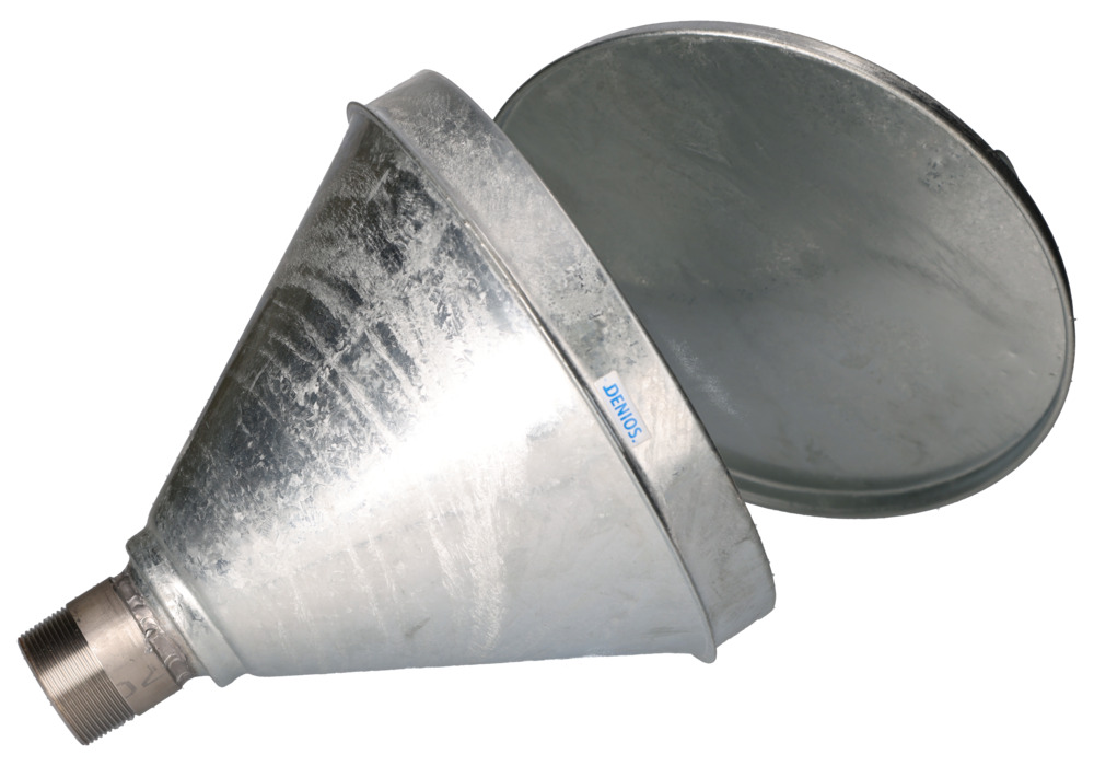 Drum funnel, galvanised, for drums with 2" Trisure thread, lid, conical - 10