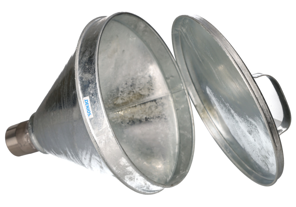 Drum funnel, galvanised, for drums with 2" Trisure thread, lid, conical - 9