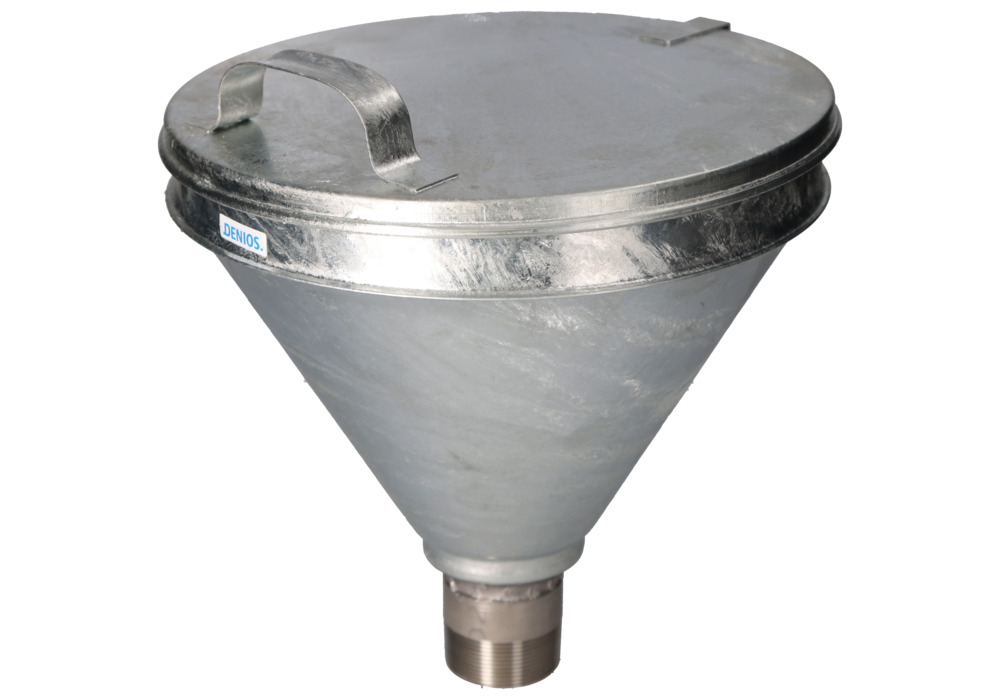 Drum funnel, galvanised, for drums with 2" Trisure thread, lid, conical - 7