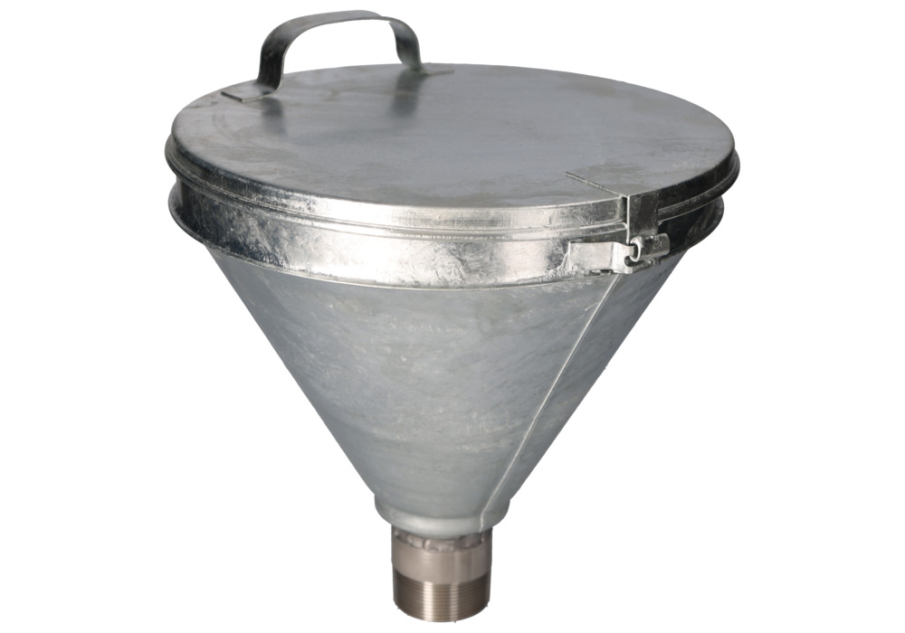 Drum funnel, galvanised, for drums with 2" Trisure thread, lid, conical - 6