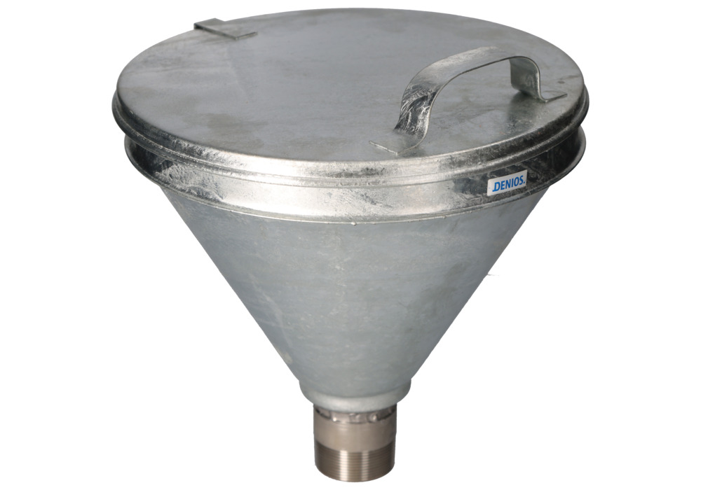 Drum funnel, galvanised, for drums with 2" Trisure thread, lid, conical - 4