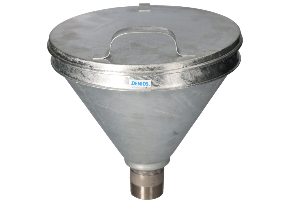 Drum funnel, galvanised, for drums with 2" Trisure thread, lid, conical - 1