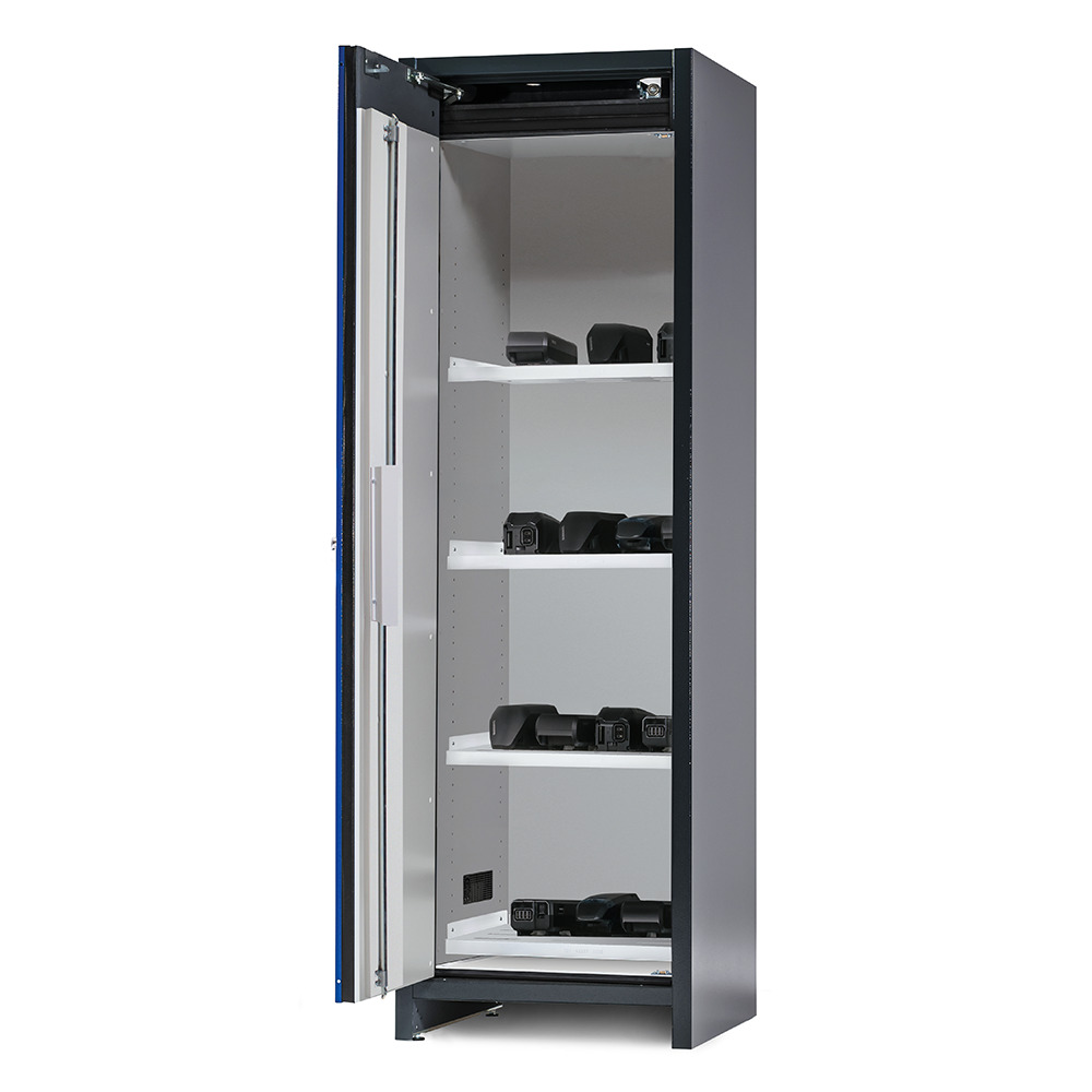 asecos lithium-ion storage cabinet, 90 Min fire resistant, 4 Shelves, 1 Door - 1