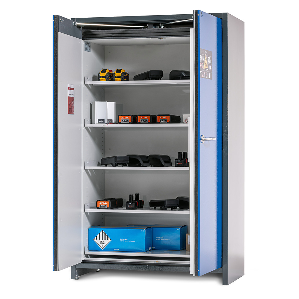 asecos lithium-ion storage cabinet, 90 Min fire resistant, 5 Shelves, 2 Doors - 3