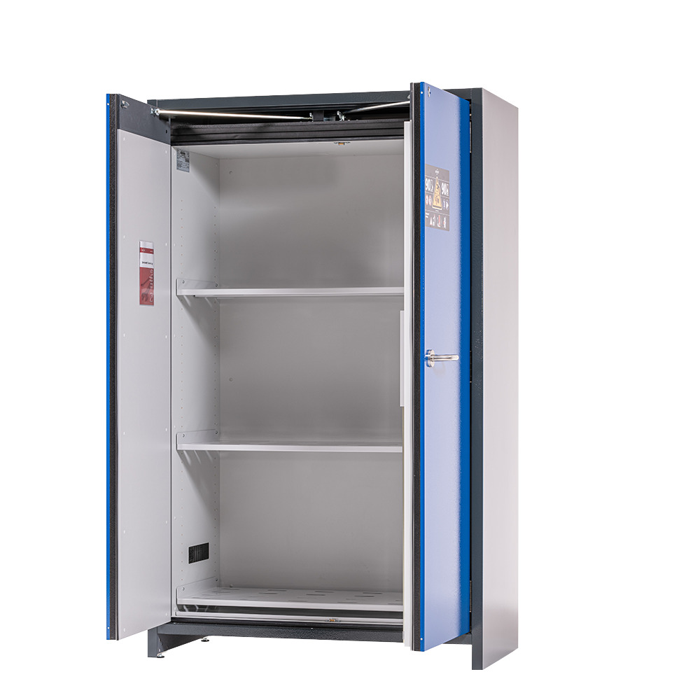 asecos lithium-ion storage cabinet, 90 Min fire resistant, 3 Shelves, 2 Doors - 3