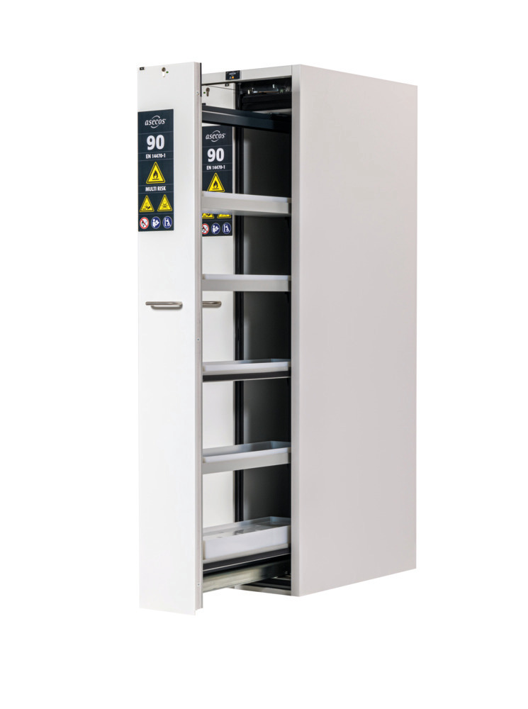 asecos MULTIRISK hazardous material cabinet, fire-resistant, with v-pullout, storage box, lab grey - 3