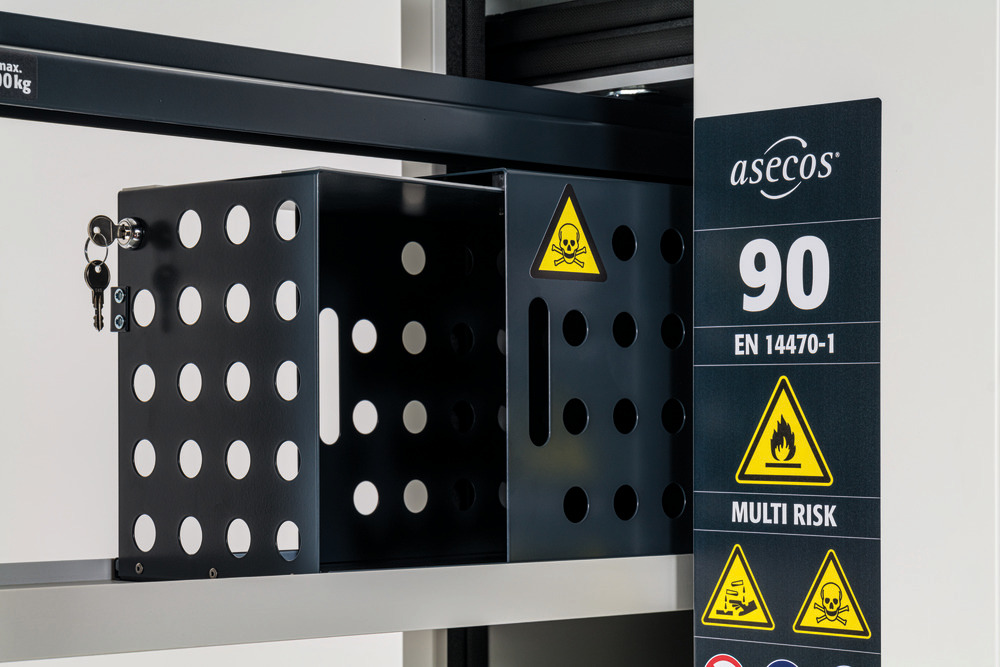 asecos MULTIRISK-kast voor gevaarlijke stoffen, brandwerend, met verticale lade en box, labo-wit - 4