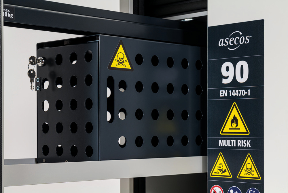 asecos MULTIRISK-kast voor gevaarlijke stoffen, brandwerend, met verticale lade en box, labo-wit - 3