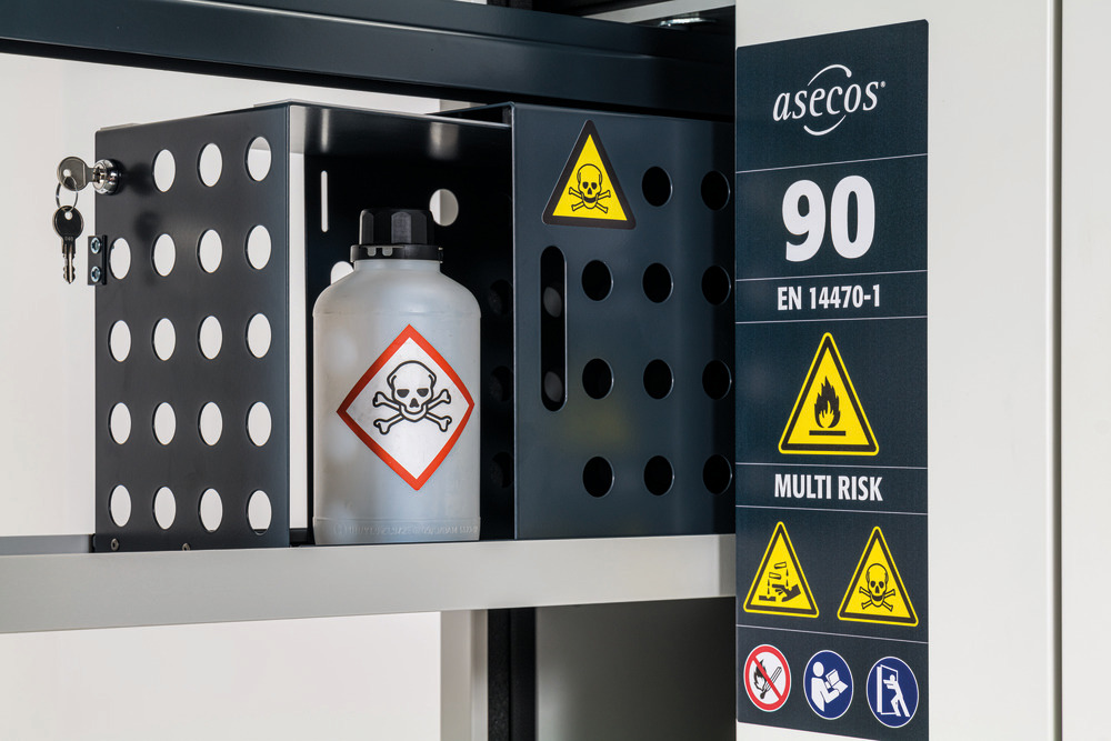 asecos MULTIRISK-kast voor gevaarlijke stoffen, brandwerend, met verticale lade en box, labo-wit - 2