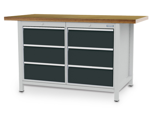 Werkbank, 6 Schubladen und Flügeltür, 1500 x 750 x 859 mm, grau/anthrazit - 1