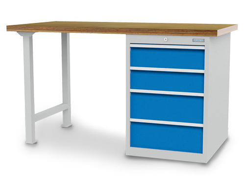 Arbetsbänk, 4 lådor, 1500 x 750 x 859 mm, grå/blå - 1