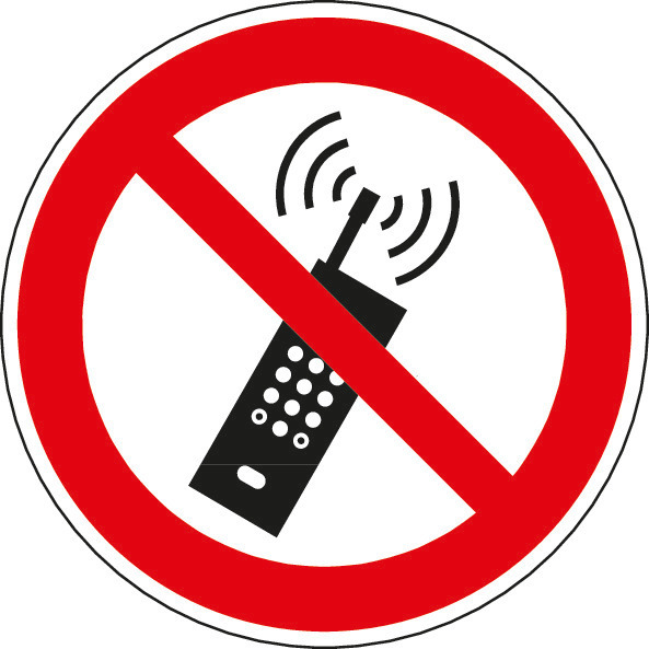 Prohibition sign No mobile phones, ISO 7010, foil, self-adhesive, 100 mm, Pack = 10 units - 1