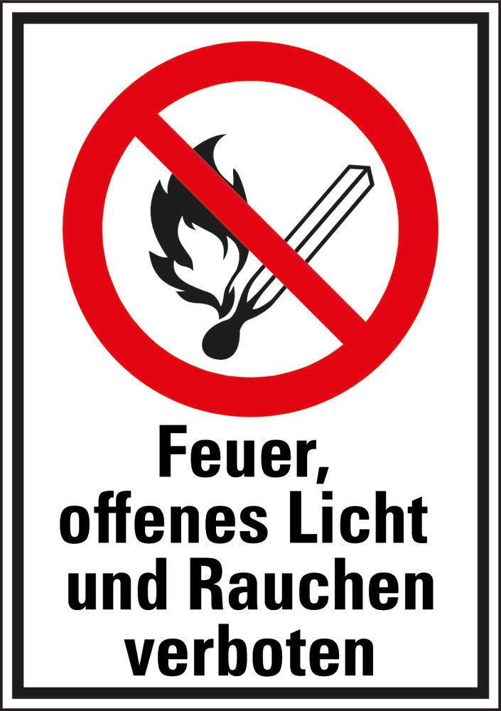 Kombischild "Feuer, Licht, Rauchen verboten", ISO 7010, Aluminium, 265 x 370 mm, VE = 5 Stück - 1