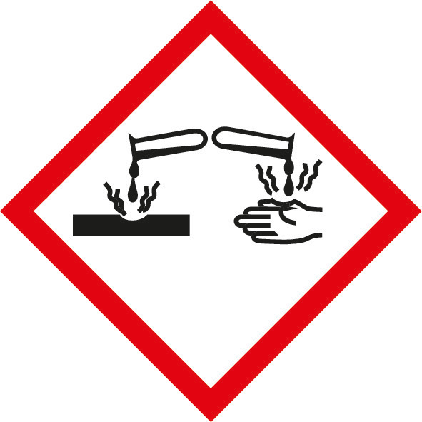 Chemický symbol nebezpečí GHS 05, korozivní a žíravé látky, samolepicí, 37  x 37 mm, BJ = 10 x 12 ks