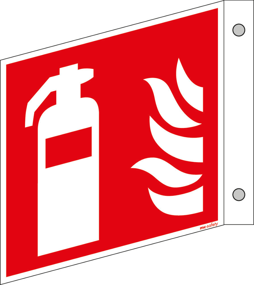 Projecting sign Fire extinguisher, ISO 7010, aluminium, luminescent, 150 mm x 150 mm, Pack=5 units - 1