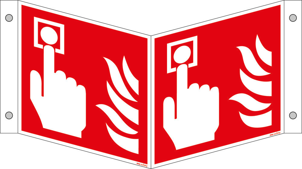 3D sign Fire alarm, ISO 7010, aluminium, luminescent, 150 mm x 150 mm, Pack=5 units