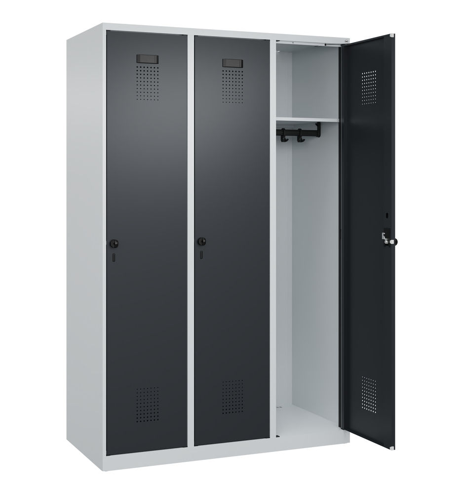 Vestiaire C+P Cabo-Plus, 3 compartiments, 1200 x 500 x 1850 mm, gris/gris noir, sans pieds - 6