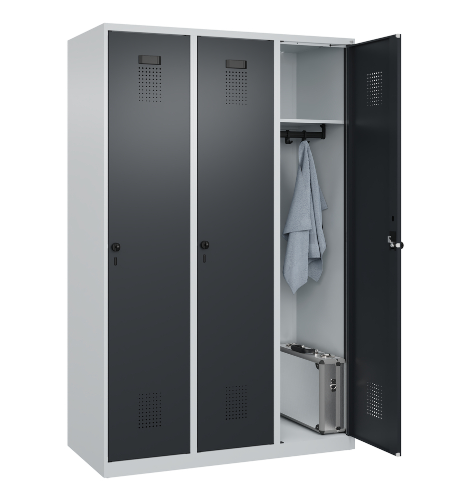 Vestiaire C+P Cabo-Plus, 3 compartiments, 1200 x 500 x 1850 mm, gris/gris noir, sans pieds - 7