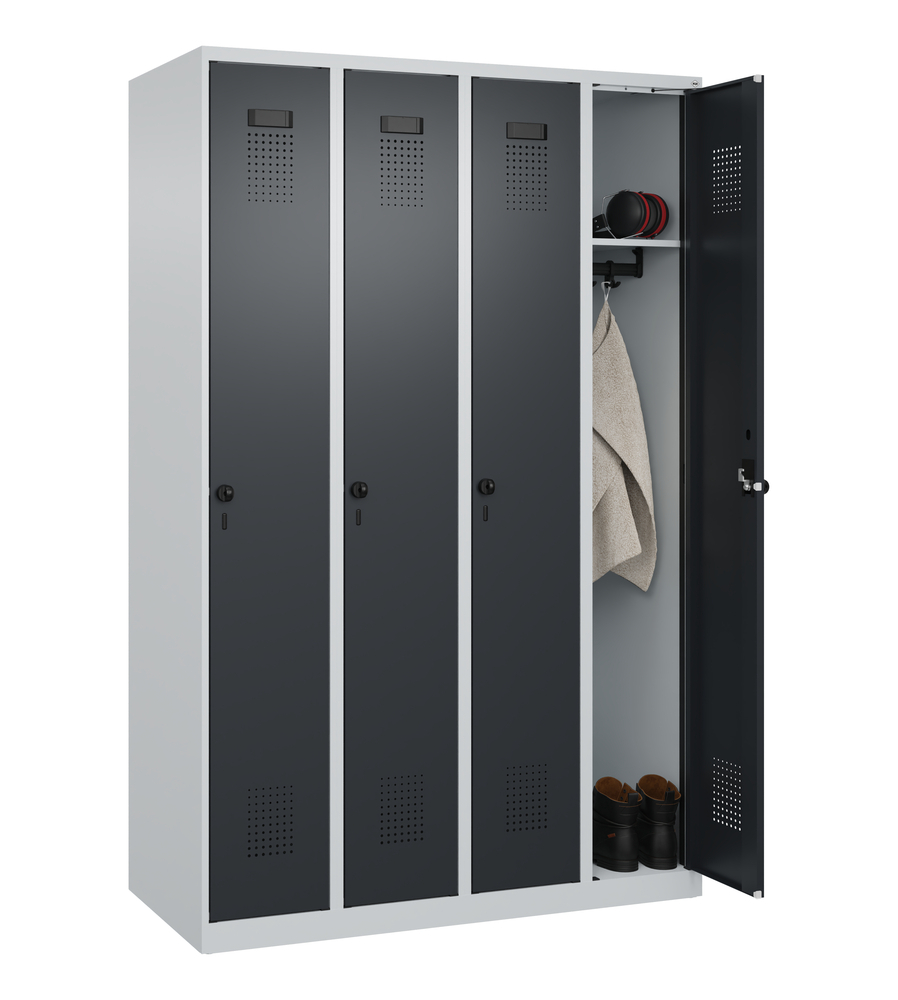 Vestiaire C+P Cabo-Plus, 4 compartiments, 1200 x 500 x 1850 mm, gris/gris noir, sans pieds - 7