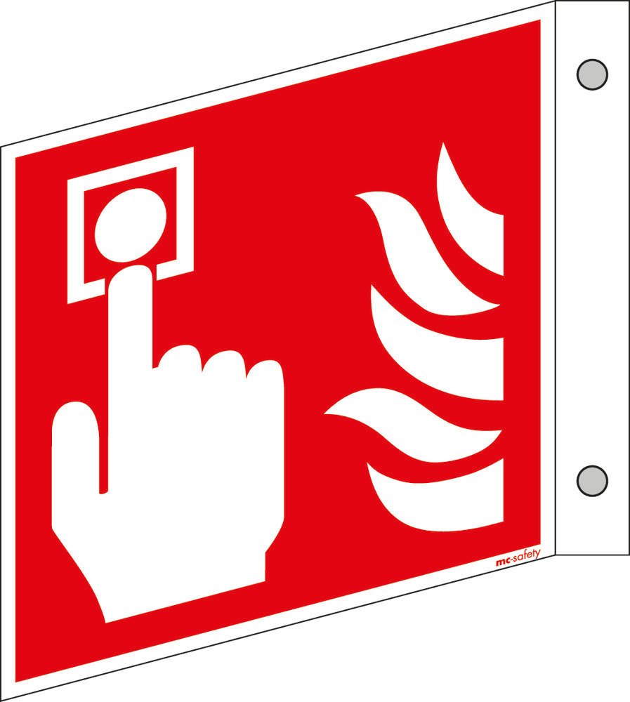 Projecting sign Fire alarm, ISO 7010, aluminium, luminescent, 150 mm x 150 mm, Pack=5 units