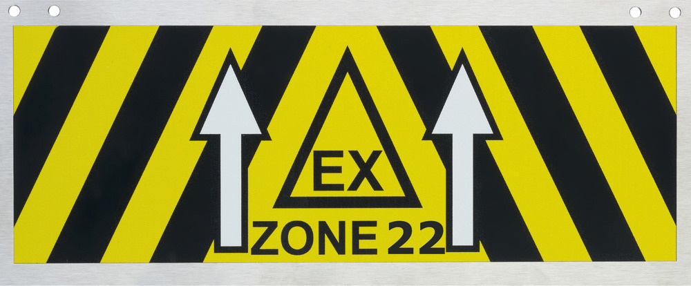 Placa de señalización de zonas ATEX de acero inoxidable, 270 x 110 mm, zona ATEX 22 - 1