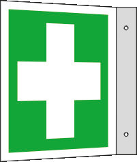 Projecting sign First aid, ISO 7010, aluminium, luminescent, 150 x 150 mm, Pack = 5 units - 1