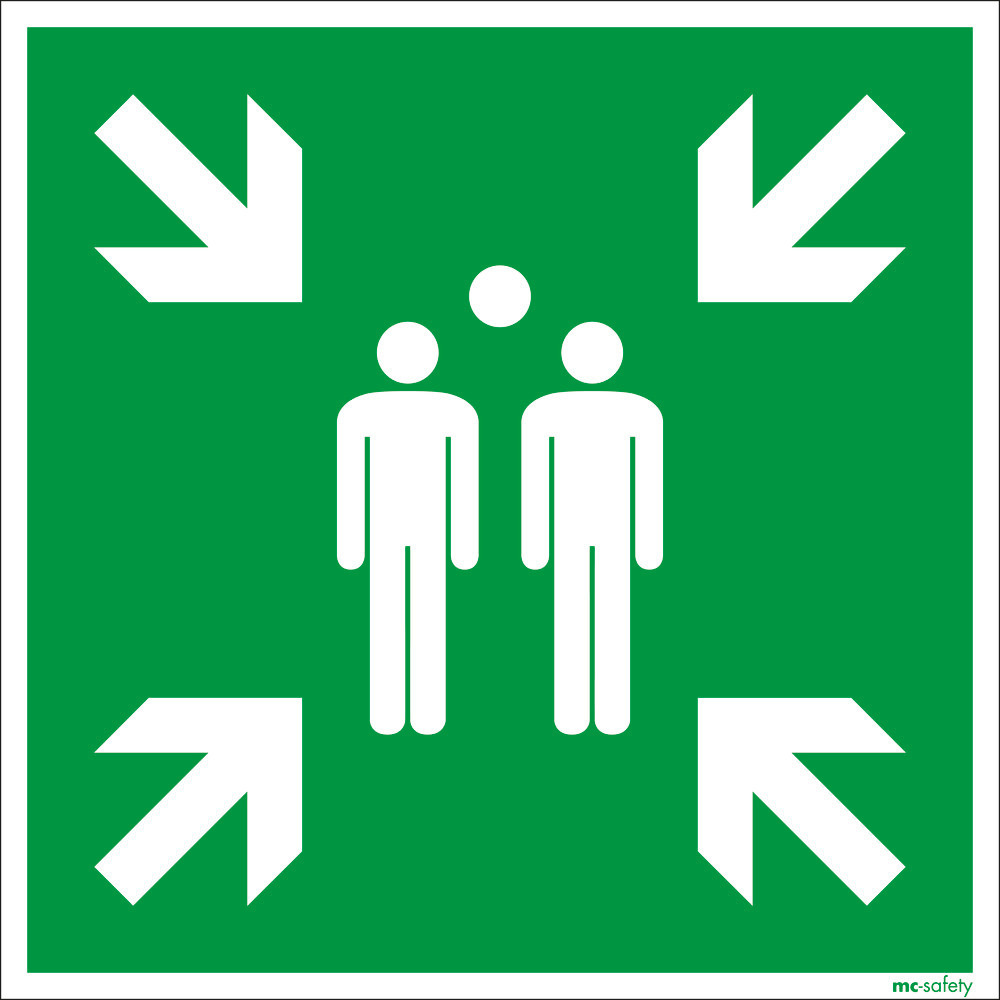 Emergency sign Assembly point, ISO 7010, foil, luminescent, s-adh, 400 x 400 mm - 1