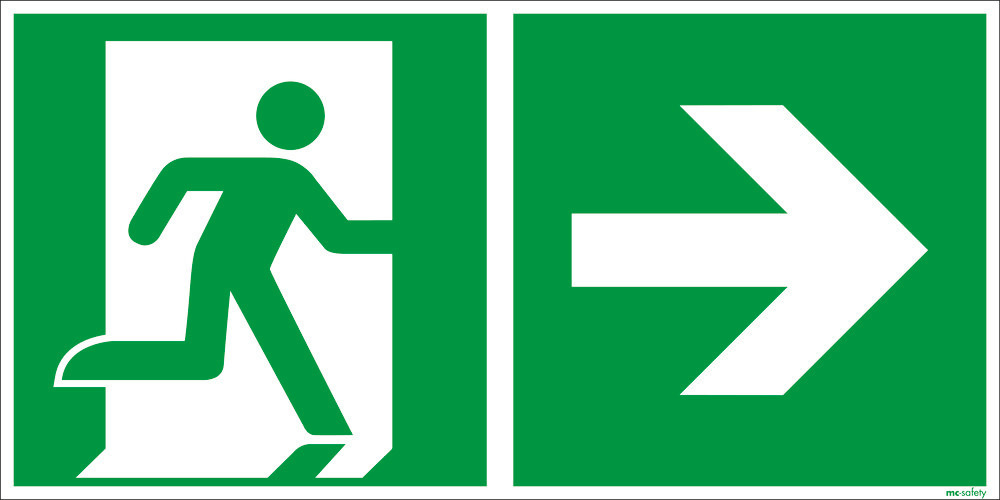 Emergency sign Emergency route right, ISO 7010, foil, lum, s-adh, 400 x 200 mm, Pack = 10 units - 1