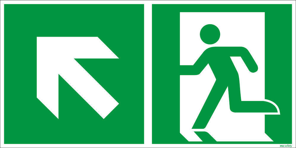 Emergency sign Emergency route left up, ISO 7010, foil, lum, s-adh, 300 x 150 mm, Pack = 10 units