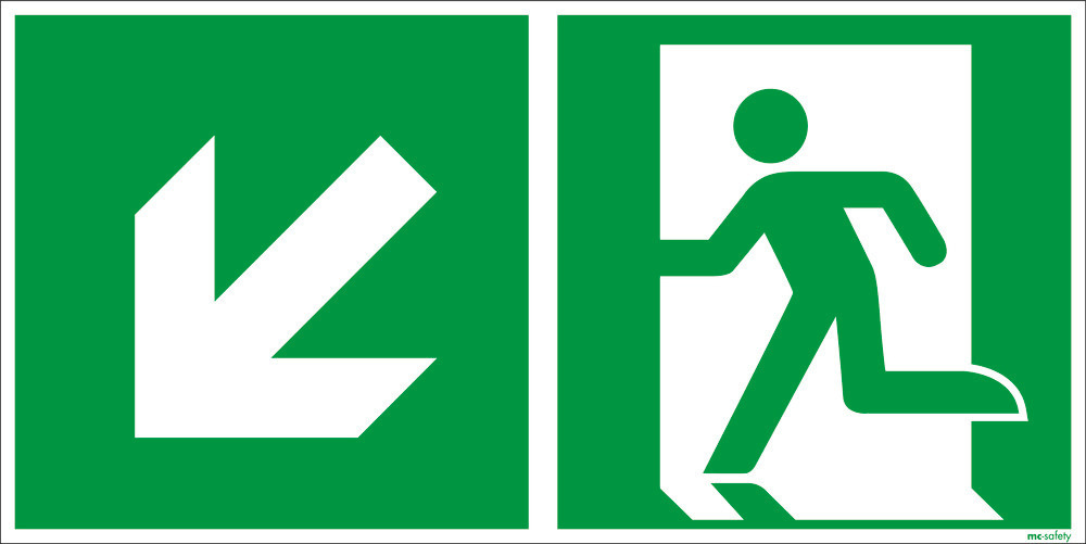 Emergency sign Emergency route left down, ISO 7010, alu, lum, 300 mm x 150 mm, Pack = 10 units - 1