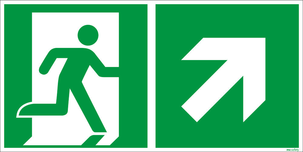 Emergency sign Emergency route right up, ISO 7010, foil, lum, s-adh, 300 x 150 mm, Pack = 10 units - 1