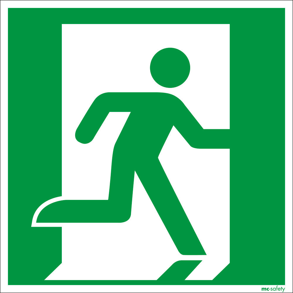 Emergency sign Emergency route right, ISO 7010, foil, lum, s-adh, 200 x 200 mm, Pack = 10 units