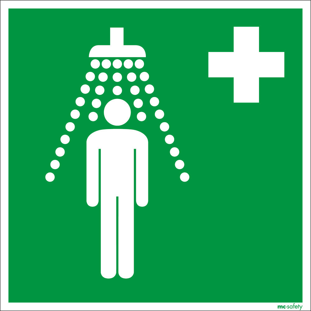 Emergency sign Emergency shower, ISO 7010, foil, luminescent, s-adh, 150 x 150 mm, Pack = 10 units - 1