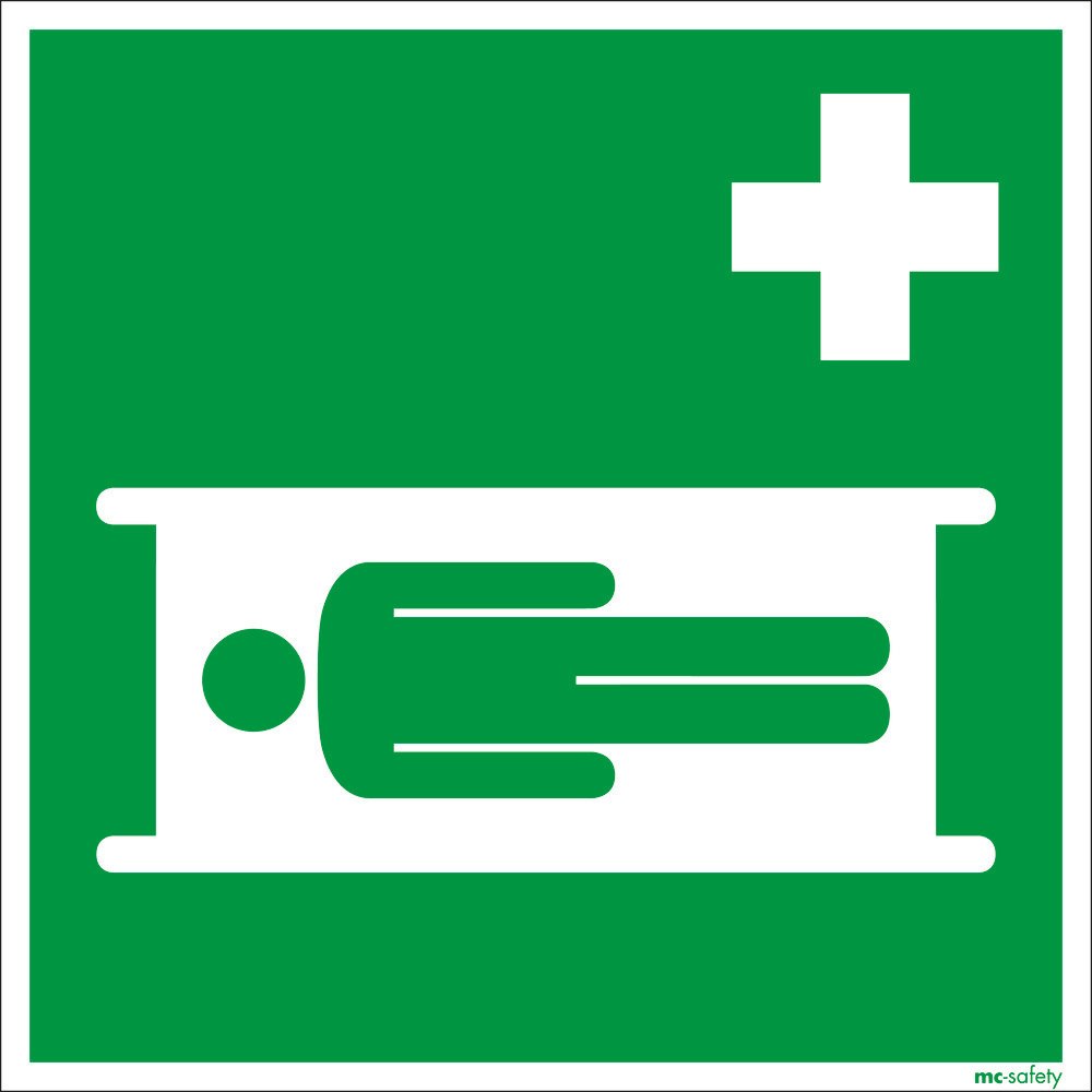 Rettungsschild "Krankentrage", ISO 7010, Aluminium, langnachleuchtend, 200 x 200 mm, VE = 10 Stück - 1