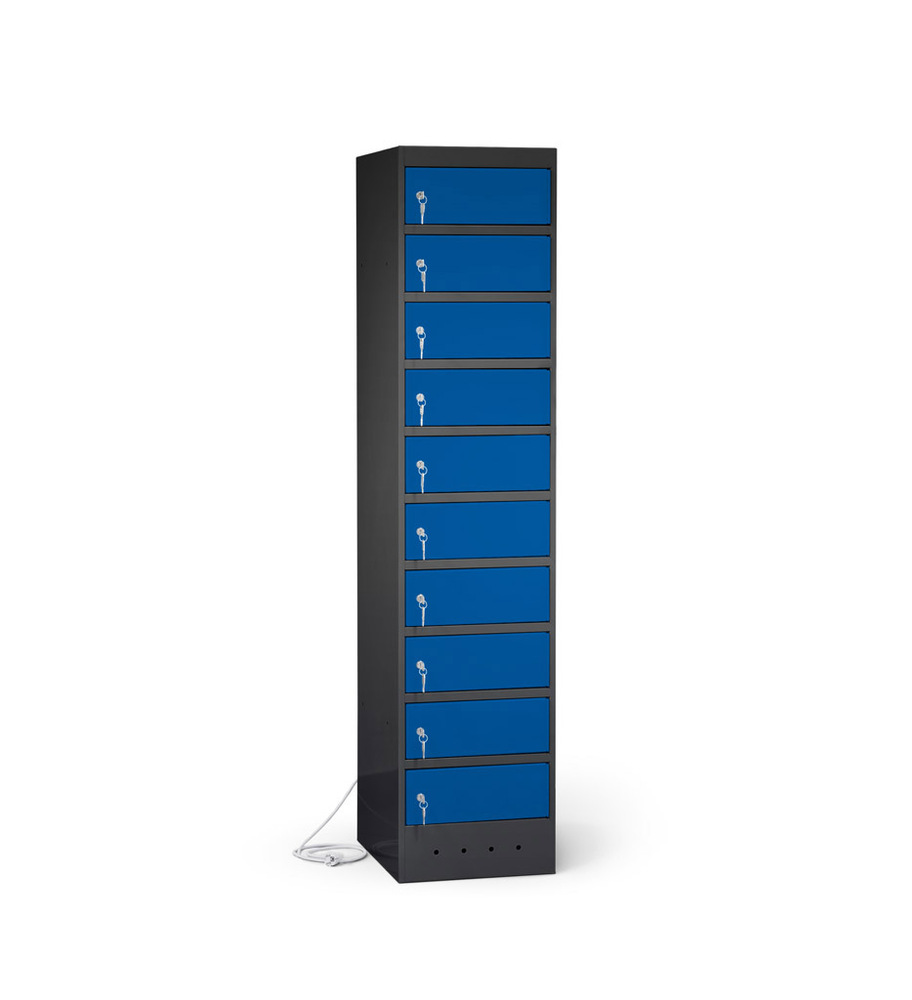 Armoire portables charge, 10 compartiments, verrouillable, multiprise-CH, anthracite/bleu - 1