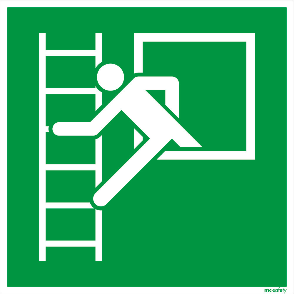 Sinal de emergência "janela de emergência escada", ISO 7010 / ASR 1.3, pel. 150 mm x 150 mm - 1