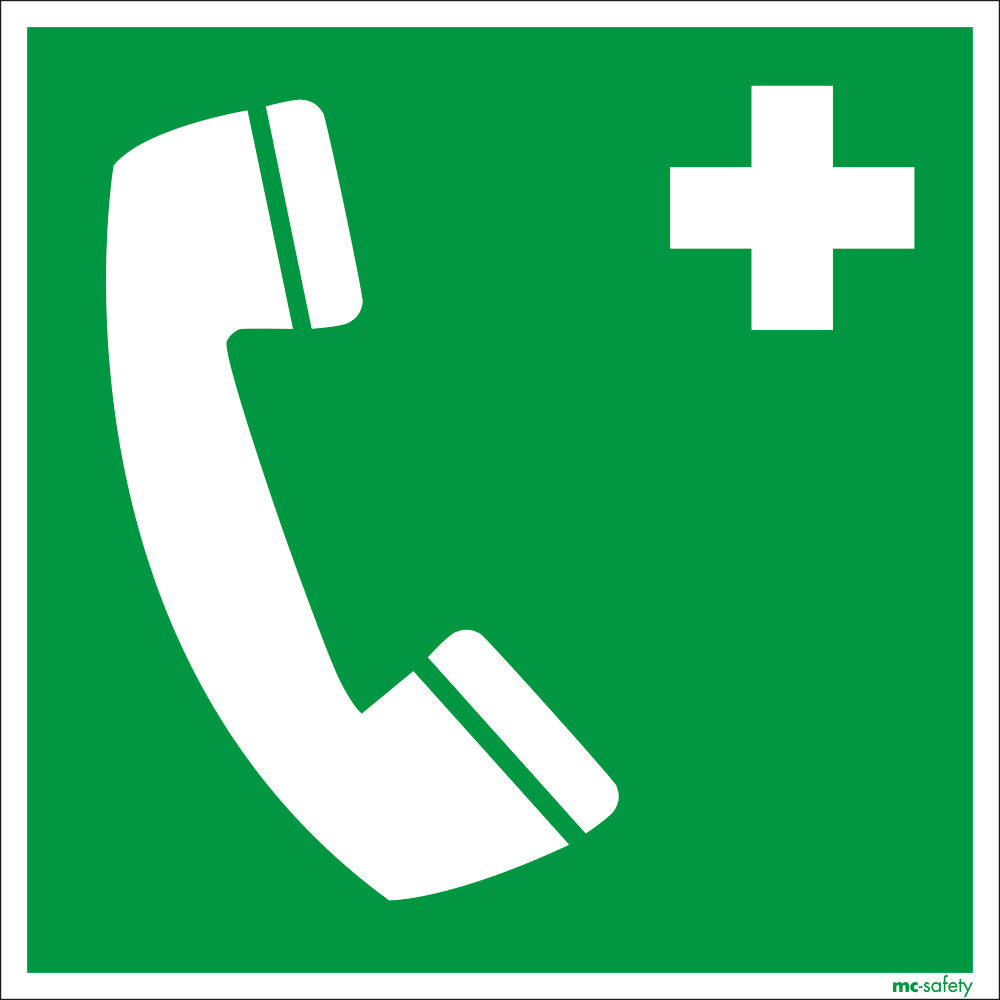 Opastekyltti Hätäpuhelin, ISO 7010, alumiini, jälkivalaiseva, 200 x 200 mm, PY = 10 kpl - 1