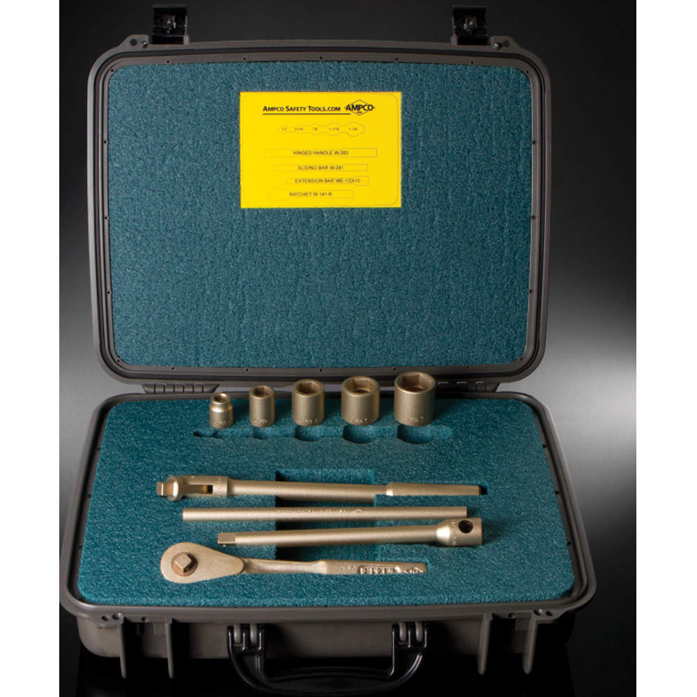 1/2" Drive 9 Pc SAE Socket Set: 1/2" to 1-1/4", Ratchet, Bars, Anti-Static Fireproof Case - 1