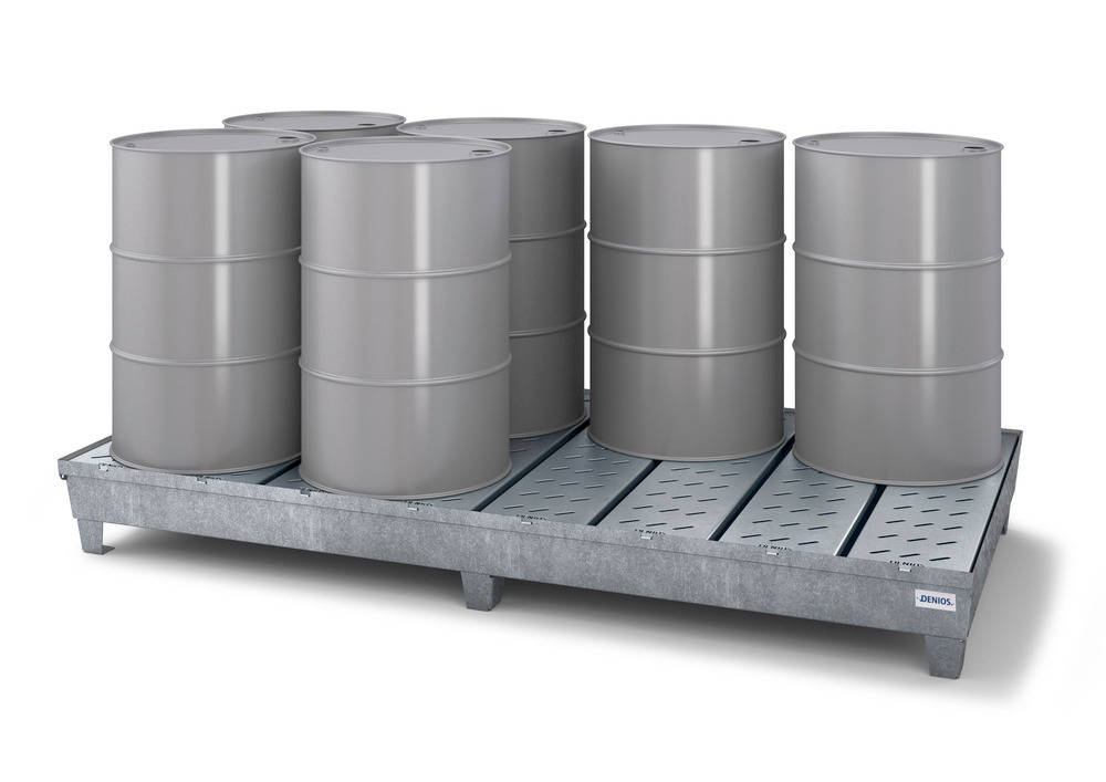 Spill Containment Pallet - 8 Drum Capacity - Removable Grating - Forklift Access - Galvanized Steel - 1