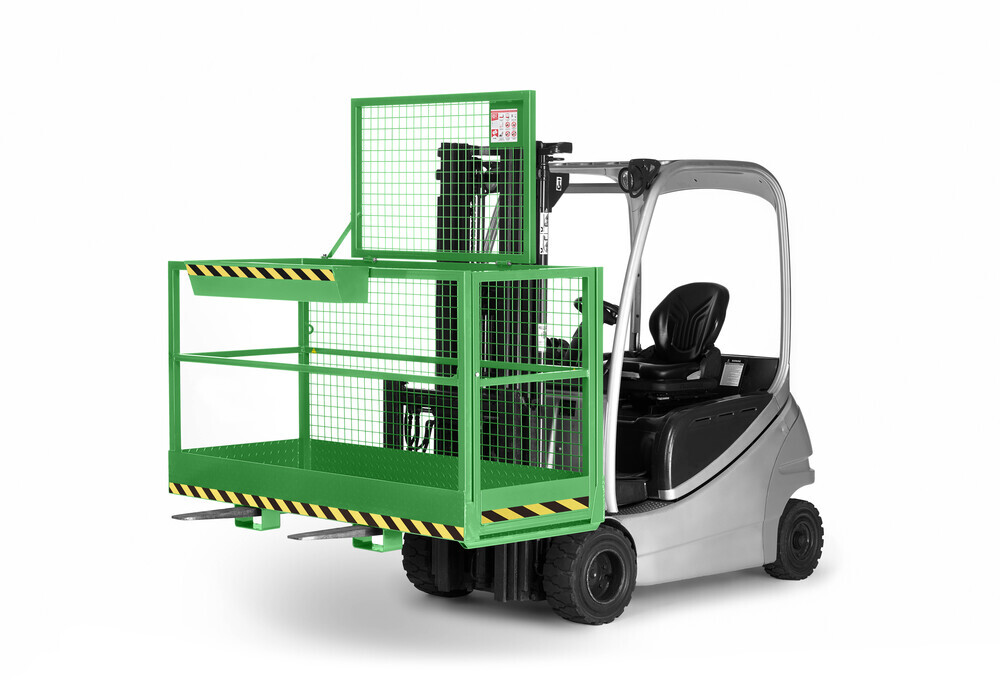 Arbeitskorb BIG für Gabelstapler, extra breit, pulverbeschichtet, 800 x 2000 mm, 300 kg, gelbgrün - 1