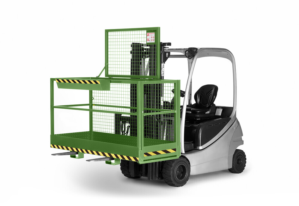 Arbeitskorb BIG für Gabelstapler, extra breit, pulverbeschichtet, 800 x 2000 mm, 300 kg, grün - 1