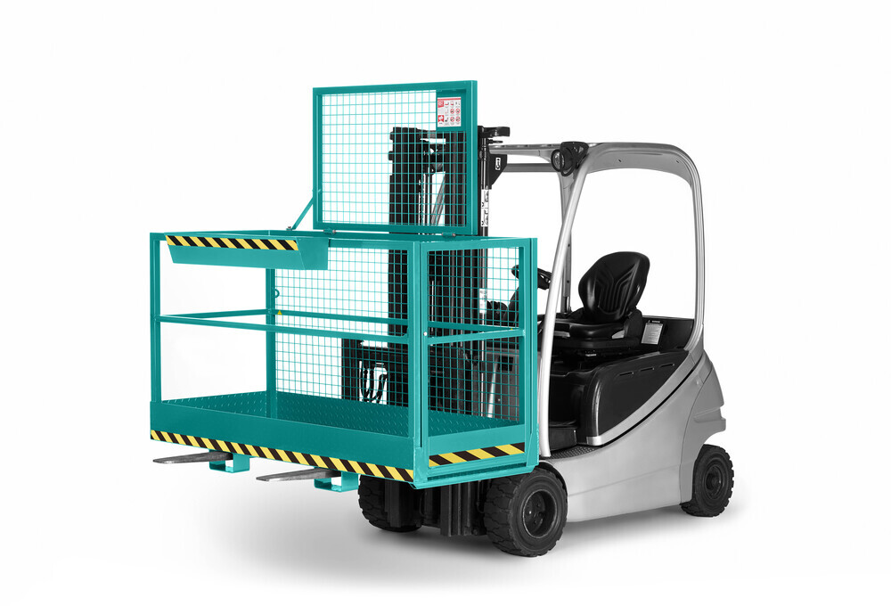 Arbeitskorb BIG für Gabelstapler, extra breit, pulverbeschichtet, 800 x 2000 mm, 300 kg, türkis - 1