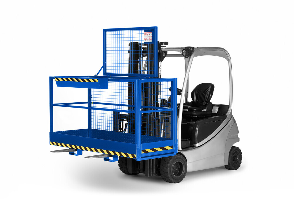 Arbeitskorb BIG für Gabelstapler, extra breit, pulverbeschichtet, 800 x 2000 mm, 300 kg, blau - 1