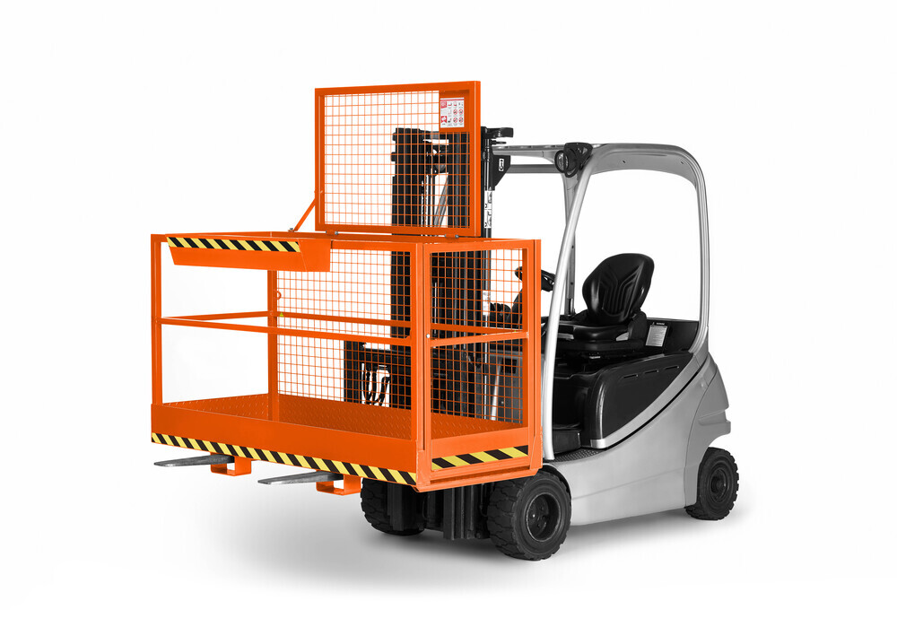 Arbeitskorb BIG für Gabelstapler, extra breit, pulverbeschichtet, 800 x 2000 mm, 300 kg, orange - 1